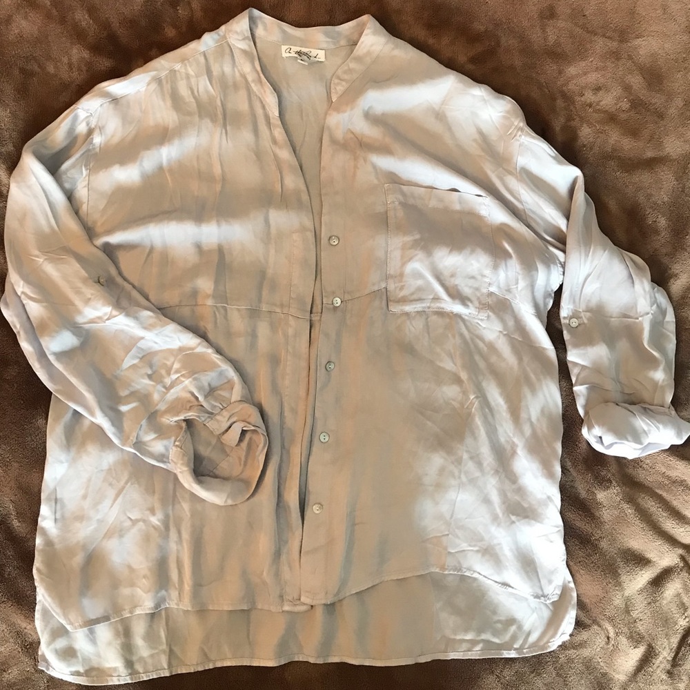 Silver satin button up blouse